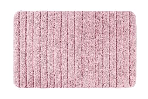 PANA Flauschige Badematte • Duschvorleger • Badezimmerteppich • Badteppich aus weichen Mikrofasern - rutschfest & waschbar • mit feinem Streifendesign • Größe: 50 x 80 cm • Farbe: Rosa von PANA