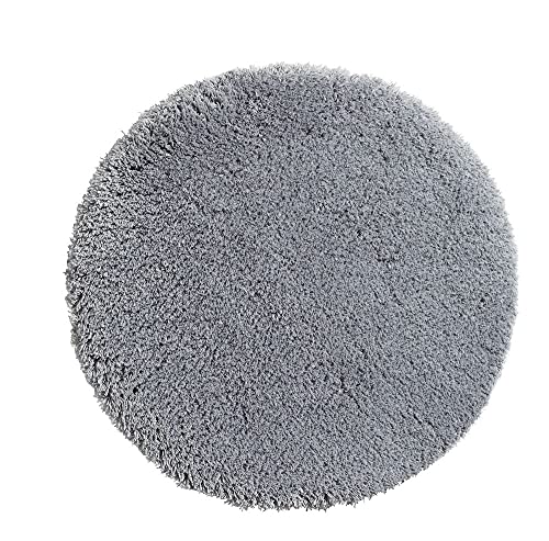 PANA® Runde Badematte Hochflor (Ø 90 cm) • Badteppich rund aus weichen Mikrofasern • Saugstark & waschbar • Runder Duschvorleger, Badvorleger, Badezimmerteppich rund • Farbe: Grau von PANA