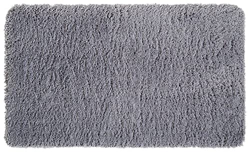 PANA® Hochflor Badematte (60x100 cm) • Weicher Badteppich aus Mikrofasern • rutschfest & waschbar • Badvorleger, Duschvorleger, Badematte, Badezimmerteppich • Farbe: Grau von PANA