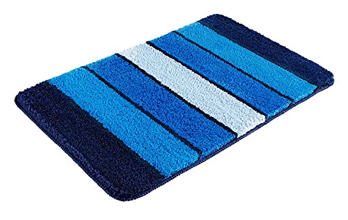 PANA Flauschige Hochflor Badematte • in versch. Farben • Badteppich aus weichen Mikrofasern - rutschfest & waschbar • Duschvorleger 60 x 100 cm • Farbe: Blau von PANA