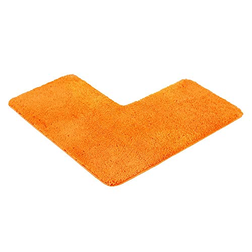 PANA Flauschiger Duschvorleger mit Eckausschnitt • Badematte in versch. Farben und Größen • Badteppich für Eckduschen • Badteppich rutschfest & waschbar • 50 x 100 x 100 cm • Farbe: Orange von PANA