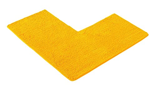 PANA® Chenille Duschvorleger mit Eckausschnitt • Badteppich für Eckduschen • Badematte rutschfest • L-förmiger Duschvorleger für eckige Dusche • Farbe: Gelb • Maße: 50x100x100 cm von PANA