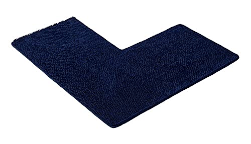 PANA® Chenille Duschvorleger mit Eckausschnitt • Badteppich für Eckduschen • Badematte rutschfest • L-förmiger Duschvorleger für eckige Dusche • Farbe: Blau • Maße: 50x100x100 cm von PANA