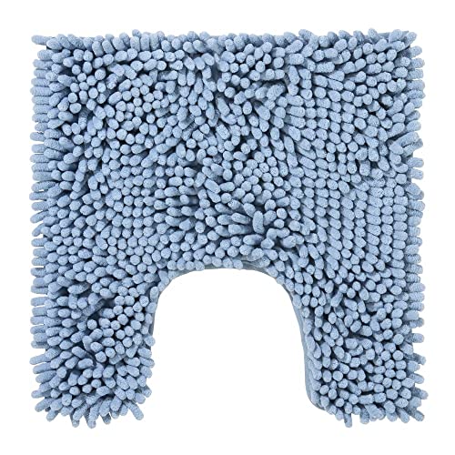 PANA Flauschiger WC Vorleger MIT Ausschnitt • Chenille Badematte in versch. Farben und Größen • Badteppich saugstark & waschbar • 45 x 45 cm • Farbe: Hellblau von PANA