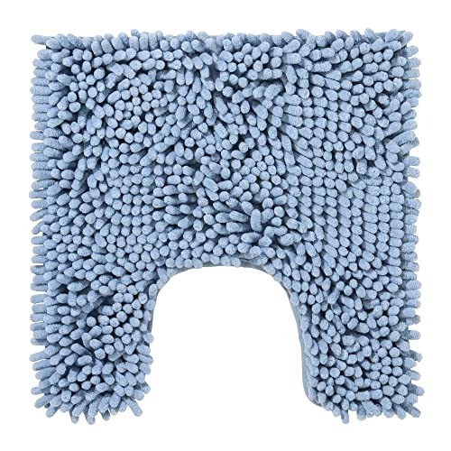 PANA® Chenille WC Vorleger mit U-Ausschnitt für Klo (45x45 cm) • Rutschfester Klo Vorleger mit Ausschnitt • Badezimmer-Teppich Toilette • Bad-Vorleger waschbar • Farbe: Hellblau von PANA