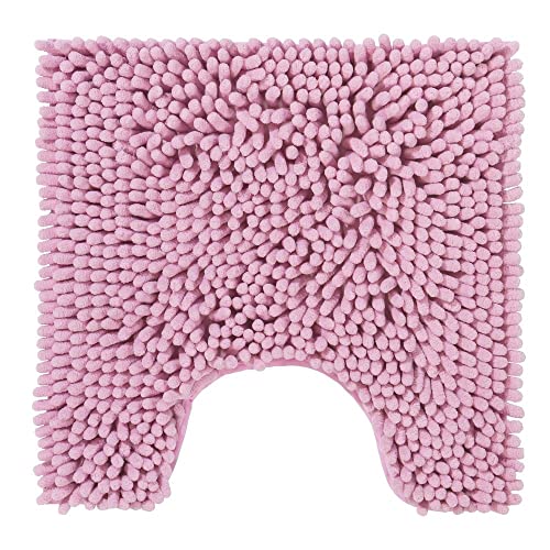 PANA® Chenille WC Vorleger mit U-Ausschnitt für Klo (45x45 cm) • Rutschfester Klo Vorleger mit Ausschnitt • Badezimmer-Teppich Toilette • Bad-Vorleger waschbar • Farbe: Rosa von PANA