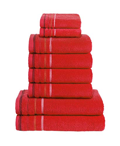 PANA Frottier-Serie Jasmina • Frottee Handtücher Set • weicher Badteppich • 100% Baumwolle • Ökotex Zertifiziert • Set: 2 Gästetücher + 4 Handtücher + 2 Duschtücher • Farbe: Rot von PANA