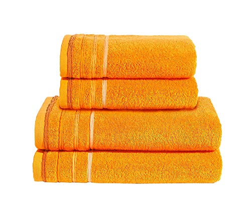 PANA Frottier-Serie Jasmina • Frottee Handtücher Set • weicher Badteppich • 100% Baumwolle • Ökotex Zertifiziert • Set: 2 Handtücher + 2 Duschtücher • Farbe: Orange von PANA