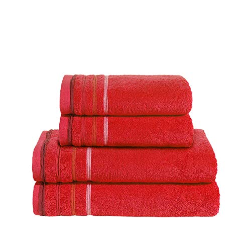 PANA Frottier-Serie Jasmina • Frottee Handtücher Set • weicher Badteppich • 100% Baumwolle • Ökotex Zertifiziert • Set: 2 Handtücher + 2 Duschtücher • Farbe: Rot von PANA