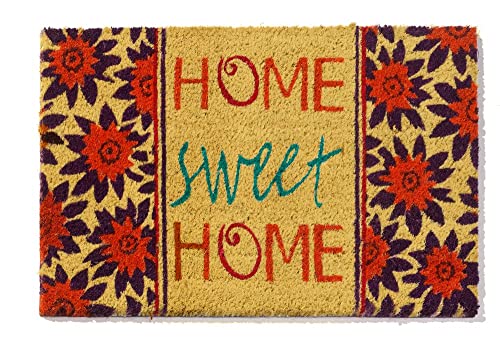 PANA Fußmatte Kokos • Kokosmatte mit Rutschfester Unterseite • Schmutzfangmatte mit PVC Boden • Fußabtreter aus Kokosfaser für Außen und Innen • 40 x 60 cm • Design: Home Sweet Home I von PANA