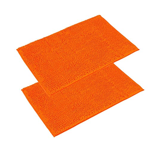 PANA 'Paris' Badeteppich-Set • Flauschige Vorleger für Badezimmer und WC • Badteppich rutschfest & waschbar • Chenille Badematte • 2er Pack • Größe: 50 x 80 cm • Farbe: Orange von PANA