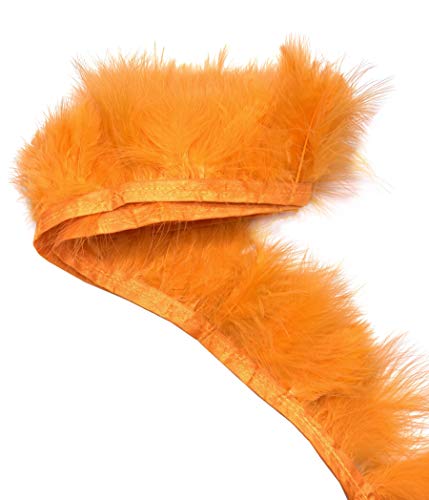 PANAX Echte Hahnenfedern auf 200cm Stoffstreifen - 16 Farbvarianten - Ideal für Fasching, Karneval, Halloween, Basteln, Bekleidung, Kostüme, Orange von PANAX