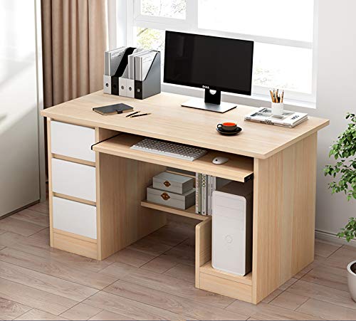 Home-Office-Schreibtisch mit 3 Schubladen und Ablagefach, moderner, einfacher Computertisch mit Tastaturablage, CPU-Ständer, Arbeitstisch, Schreibtisch, Schreibtisch, Schreibtisch, Natur, 120 x 4 von PANAZU
