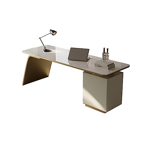 PC-Schreibtische, Heller, luxuriöser Stil, glänzender Steinplatten-Schreibtisch, Schreibtisch für Zuhause, Arbeitszimmer, minimalistisches Design, PC-Tisch, EIN Büro-Schreibtisch, Goldener PC-Tis von PANAZU