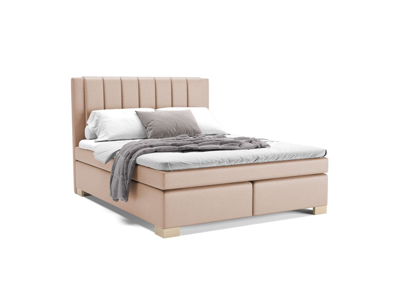 PANDA MÖBEL GmbH Boxspringbett Maurice, Doppelbett, Polsterbett mit Kopfteil, Kopfstütze von PANDA MÖBEL GmbH