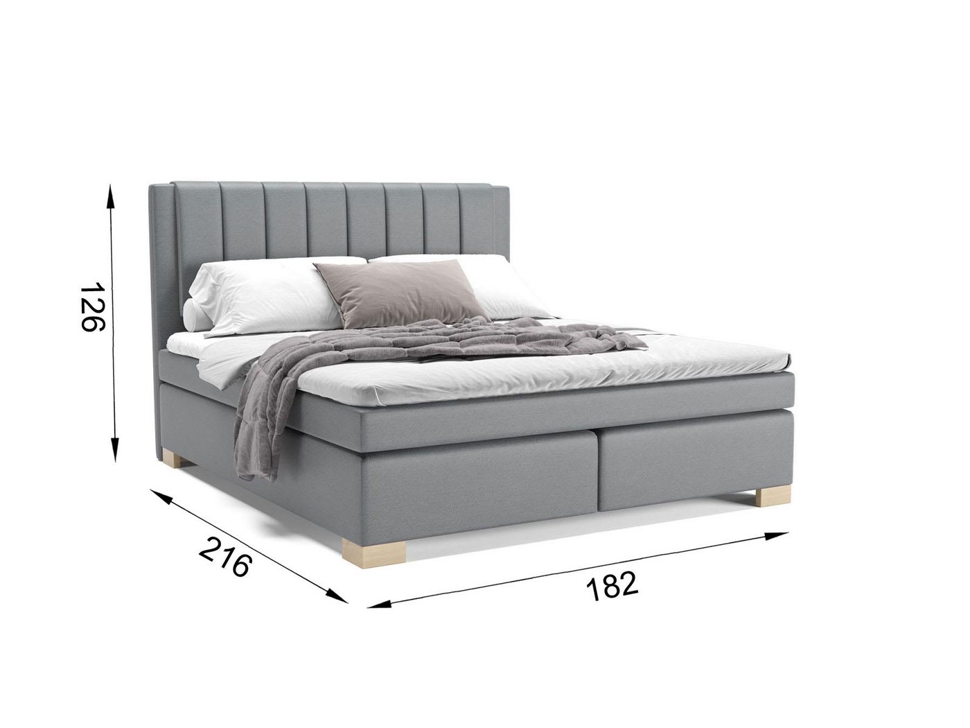 PANDA MÖBEL GmbH Boxspringbett Maurice, Doppelbett, Polsterbett mit Kopfteil, Kopfstütze von PANDA MÖBEL GmbH