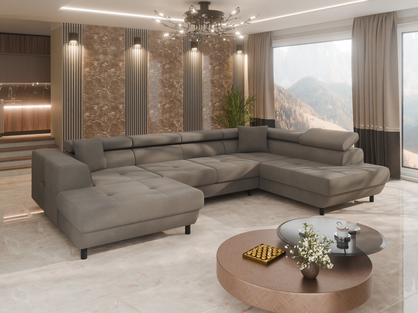 PANDA MÖBEL GmbH Ecksofa Ecksofa VENA I U-Form mit Schlaffunktion und Bettkasten, U-Form Couch, mit Relaxfunktion von PANDA MÖBEL GmbH