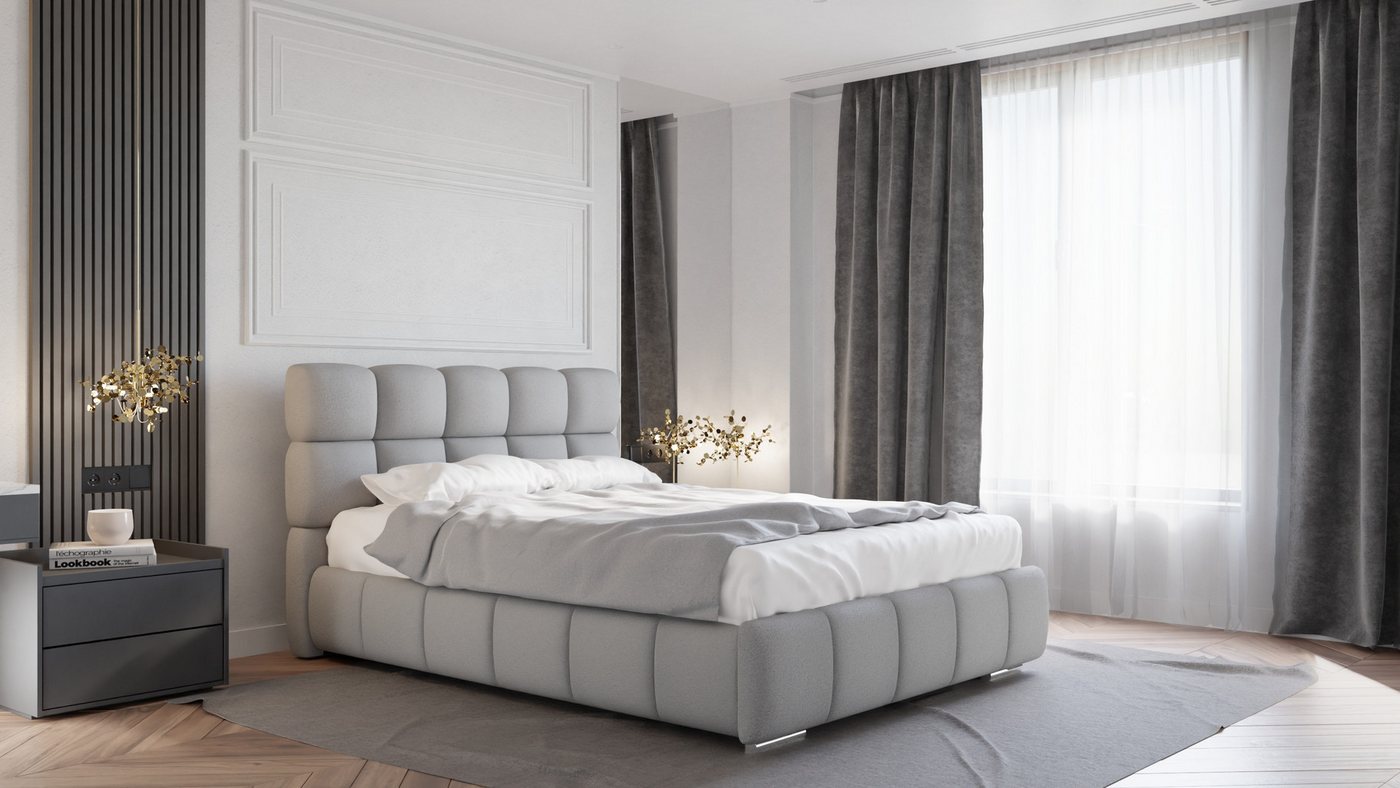 PANDA MÖBEL GmbH Polsterbett BLISS Luxus-Bett mit Lattenrost Wahl federkernmatraze, kokosmatratze, (Stabile Rahmenkonstruktion Metallrahmen), Ein Luxusbett in jeder Größe 140x200cm 160x200 cm 180x200cm von PANDA MÖBEL GmbH