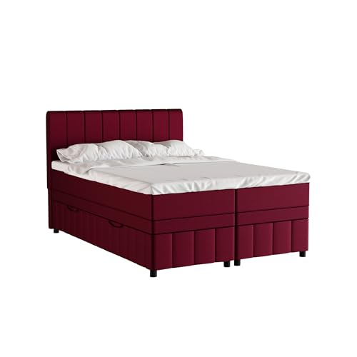 PANDA MÖBEL Avalon Boxspringbett 140 x 200 cm Doppelbett mit hochwertiger Bonell-Matratze und Topper, Polsterbett mit Bettkasten, Schlafzimmer, Bequem, Modern, Stilvoll von PANDA MÖBEL