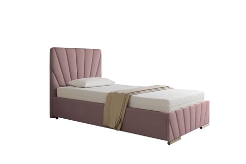 PANDA MÖBEL Boxspringbett 100x200 cm - RAY Kollektion - Modern Bett mit hochwertiger Bonell-Matratze - Polsterbett mit Bettkasten für Schlafzimmer - Rosa von PANDA MÖBEL