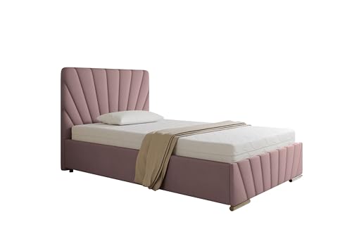 PANDA MÖBEL Boxspringbett 120x200 cm - RAY Kollektion - Modern Bett mit hochwertiger Bonell-Matratze - Polsterbett mit Bettkasten für Schlafzimmer - Rosa von PANDA MÖBEL