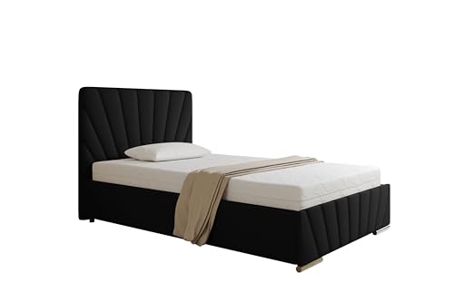 PANDA MÖBEL Boxspringbett 120x200 cm - RAY Kollektion - Modern Bett mit hochwertiger Bonell-Matratze - Polsterbett mit Bettkasten für Schlafzimmer - Schwarz von PANDA MÖBEL