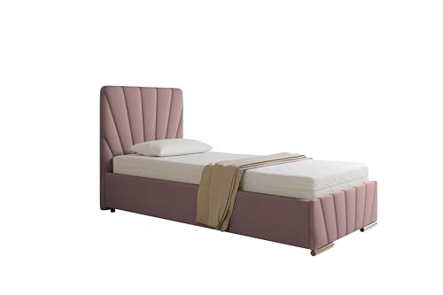 PANDA MÖBEL Boxspringbett 90x200 cm - RAY Kollektion - Modern Bett mit hochwertiger Bonell-Matratze - Polsterbett mit Bettkasten für Schlafzimmer - Rosa von PANDA MÖBEL