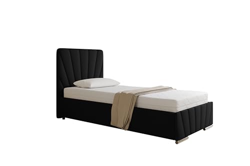 PANDA MÖBEL Boxspringbett 90x200 cm - RAY Kollektion - Modern Bett mit hochwertiger Bonell-Matratze - Polsterbett mit Bettkasten für Schlafzimmer - Schwarz von PANDA MÖBEL