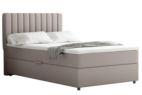 PANDA MÖBEL Boxspringbett Everest, 120x200, Polsterbett mit Bettkasten und Topper- beige von PANDA MÖBEL