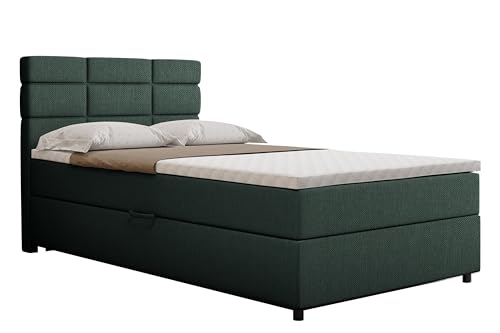 PANDA MÖBEL Boxspringbett Reve, 120x200 Polsterbett mit Bettkast und Topper- dunkelgrün von PANDA MÖBEL