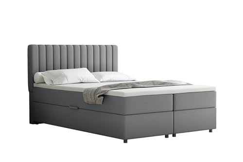 Everest Boxspringbett 140 x 200 cm Doppelbett mit hochwertiger Bonell-Matratze und Topper, Polsterbett mit Bettkasten, Schlafzimmer, Bequem, Modern, Stilvoll von PANDA MÖBEL