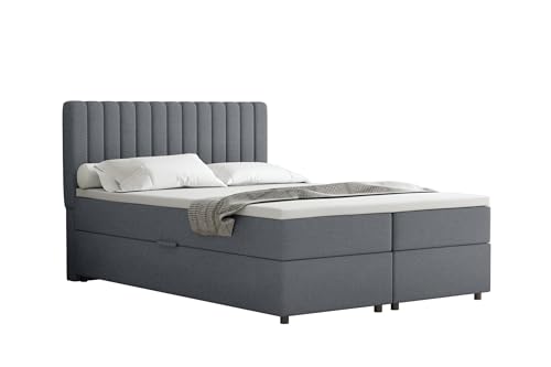 Everest Boxspringbett 140 x 200 cm Doppelbett mit hochwertiger Bonell-Matratze und Topper, Polsterbett mit Bettkasten, Schlafzimmer, Bequem, Modern, Stilvoll von PANDA MÖBEL