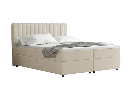 PANDA MÖBEL Everest Boxspringbett 160 x 200 cm Doppelbett mit hochwertiger Bonell-Matratze und Topper, Polsterbett mit Bettkasten, Schlafzimmer, Bequem, Modern, Stilvoll von PANDA MÖBEL