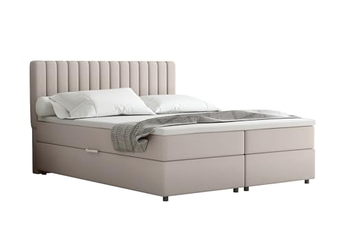 PANDA MÖBEL Everest Boxspringbett 160 x 200 cm Doppelbett mit hochwertiger Bonell-Matratze und Topper, Polsterbett mit Bettkasten, Schlafzimmer, Bequem, Modern, Stilvoll von PANDA MÖBEL