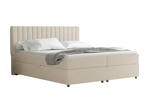 PANDA MÖBEL Everest Boxspringbett 180 x 200 cm Doppelbett mit hochwertiger Bonell-Matratze und Topper, Polsterbett mit Bettkasten, Schlafzimmer, Bequem, Modern, Stilvoll von PANDA MÖBEL