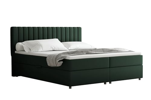 PANDA MÖBEL Everest Boxspringbett 180 x 200 cm Doppelbett mit hochwertiger Bonell-Matratze und Topper, Polsterbett mit Bettkasten, Schlafzimmer, Bequem, Modern, Stilvoll von PANDA MÖBEL