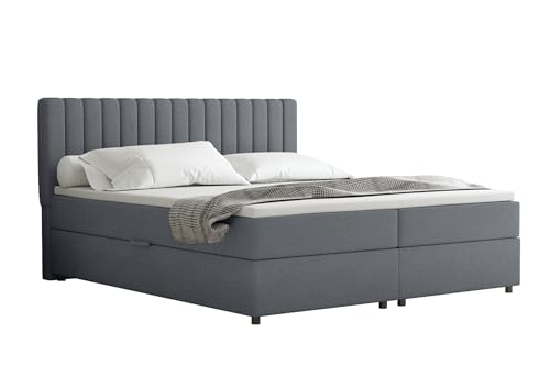 Everest Boxspringbett 180 x 200 cm Doppelbett mit hochwertiger Bonell-Matratze und Topper, Polsterbett mit Bettkasten, Schlafzimmer, Bequem, Modern, Stilvoll von PANDA MÖBEL