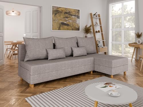 PANDA MÖBEL Modulares Ecksofa in L-Form Lelis - Links oder rechts montierbar, meliertes Hellgrau von PANDA MÖBEL