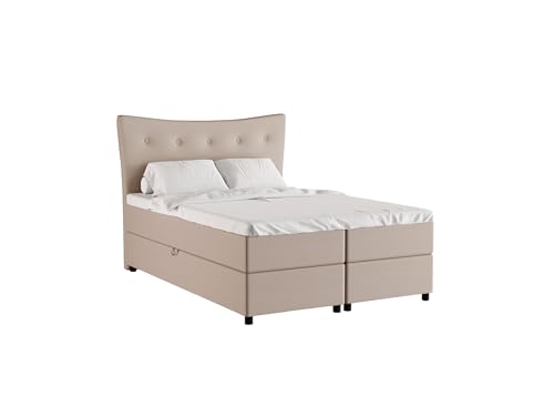 Nevada Boxspringbett 140 x 200 cm Doppelbett mit hochwertiger Bonell-Matratze und Topper, Polsterbett mit Bettkasten, Schlafzimmer, Bequem, Modern, Stilvoll von PANDA MÖBEL