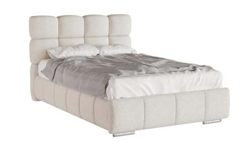 PANDA MÖBEL Polsterbett 120x200 cm - Bliss Kollektion - Modern Bett mit hochwertiger Taschenfederkernmatratze Pocket mit Kokosmatte - Arlan - Polsterbett für Schlafzimmer - Cremefarbig von PANDA MÖBEL