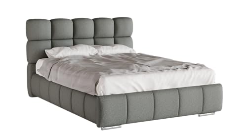 PANDA MÖBEL Polsterbett 140x200 cm - Bliss Kollektion - Modern Bett mit hochwertiger Federkernmatratze Bonell - ELDAR - Polsterbett für Schlafzimmer - Dunkel Grau von PANDA MÖBEL