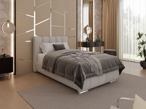 PANDA MÖBEL Polsterbett Zaira 100 x 200 cm – Elegantes Polsterbett für modernen Wohnstil, ZONIERTE TASCHENFEDERN KOKOS (21cm) - Arlan Gestoffeerd Bed voor slaapkamer - Sandfarben von PANDA MÖBEL