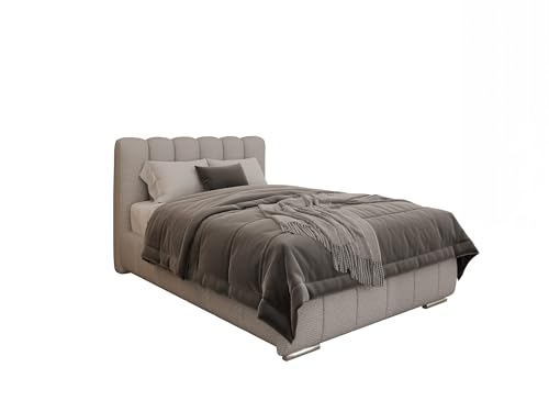 PANDA MÖBEL Polsterbett Zaira 120 x 200 cm – Elegantes Polsterbett für modernen Wohnstil, Taschenfederkernmatratze Pocket (19cm) - Liora Gestoffeerd Bed voor slaapkamer - Sandfarben von PANDA MÖBEL