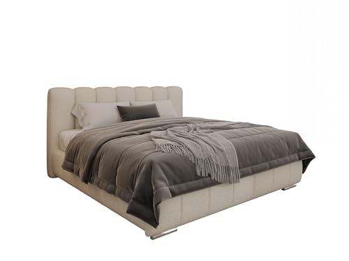 PANDA MÖBEL Polsterbett Zaira 180 x 200 cm – Elegantes Polsterbett für modernen Wohnstil, Taschenfederkernmatratze Pocket KOKOS (20cm) - KORNOS Gestoffeerd Bed voor slaapkamer - Creme von PANDA MÖBEL
