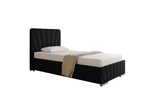 RAY Polsterbett 100 x 200 cm Doppelbett mit Stauraum aus Kiefernholz, Schlafzimmer, Bequem, Modern, Stilvoll-schwarz von PANDA MÖBEL