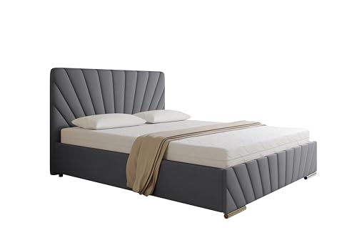 PANDA MÖBEL RAY Polsterbett 160 x 200 cm Doppelbett mit Stauraum aus Kiefernholz, Schlafzimmer, Bequem, Modern, Stilvoll-grau ohne matratze von PANDA MÖBEL