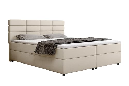 PANDA MÖBEL Reve Boxspringbett 180 x 200 cm Doppelbett mit hochwertiger Bonell-Matratze und Topper, Polsterbett mit Bettkasten, Schlafzimmer, Bequem, Modern, Stilvoll von PANDA MÖBEL