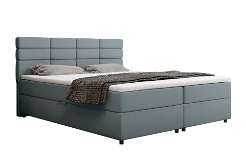 PANDA MÖBEL Reve Boxspringbett 180 x 200 cm Doppelbett mit hochwertiger Bonell-Matratze und Topper, Polsterbett mit Bettkasten, Schlafzimmer, Bequem, Modern, Stilvoll von PANDA MÖBEL