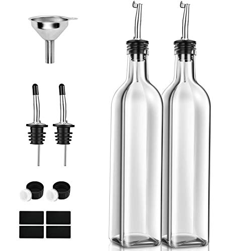 PANENDIANO Olivenöl-Spenderflasche, 2 Stück, 500 ml Ausguss, Speiseöl, Essig-Messspender-Set mit Trichter für Küche, Grill, Nudelsalate und Backen von PANENDIANO