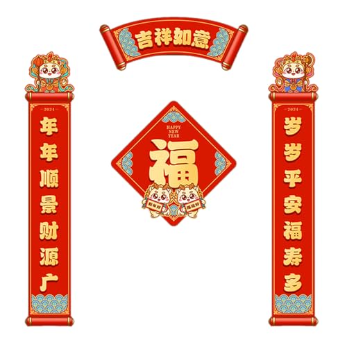 Chinesisches Neujahrspaar-Set 2024 Jahr des Drachen Dekor Aufkleber Frühlingsfest Banner Traditionelle Fenster Tür Weihnachten Tür Paare von PANFHGFG